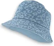 [styleBREAKER] Women's Reversible Hat 2-in-1 Reversible Bucket Hat with Leopard Print and Plain Denim Side Jeans Fishing Hat for Leisure, Beach, Festival, Summer Hat Made of Cotton