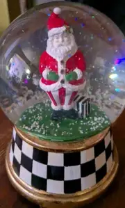 Mackenzie Childs Nick's Pick Santa Courtly Check Musical Snow Globe NIB
