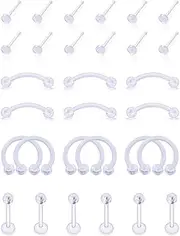 [Jenxnjsjo] Body Piercing Retainers BioFlex Ear Cartilage Rook Daith Nose Septum Lip Labret Eyebrow Retainers 16g Clear Flexible Bio-Plastic Studs Rings Earrings Horseshoe Piercing Retainer for Work