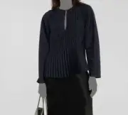 $375 Vince Women's Blue Pleated Satin Long Sleeve Blouse Top Size M