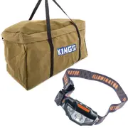 KINGS Campfire BBQ Heavy-Duty Canvas Bag + LED Head Torch AA-Battery Powered