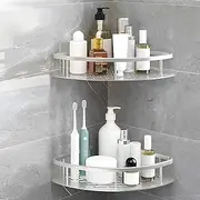 Corner Shower Caddy Tension Pole, Aluminum Dual Tier Shower Caddy Shelf Bathroom Corner Rack Storage Towel Holder