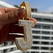 3Ct Round Cut Real Moissanite Initial Letter "J" Pendant 14K Yellow Gold Plated