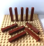 LEGO 1x1x5 Reddish Brown Brick Bricks Building Parts QTY 10