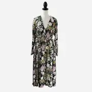 ASOS EDITION V Neck Oversized Midi Dress Drawstring Waist Floral Print Sz 2 NEW