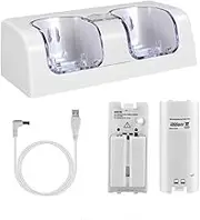 OSTENT Charger Dock Station + 2 Battery Packs for Nintendo Wii Remote Controller Color White