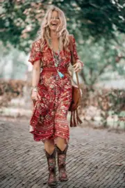 London Maxi Dress - Elasticated Waist Button Detail High Low Dress with Flutter Cap Sleeves in Floral Print