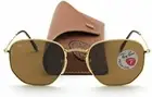 New Ray Ban Sunglasses HEXAGONAL RB 3548N 001/57 54MM GOLD/BROWN POLARIZED LENS