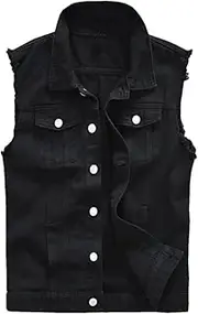 [Bciopll] Men's Casual Buttons Up Cowboy Vest Black Jean Vest Slim Fringe Denim Waistcoat Sleeveless Top