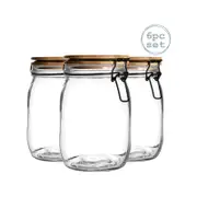 Argon Tableware 6 Piece Airtight Storage Jar with Wooden Lid Set - 1 Litre