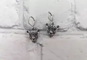 Silver Leopard Drop Dangle Lever Back Earrings, Cheetah Jewelry, Cat Lover Gift