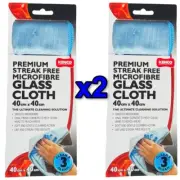 Kenco Microfibre Glass Cleaning Cloth x2 Lint & Streak Free 40x40cm