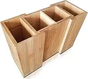 Bamboo Expandable Cooking Utensil Kitchen Tool Holder | Natural Spatula Spoon Caddy | Counter Stove Top Organizer