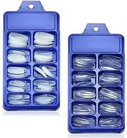 100Pcs Nail Coffin Fake False Long Art Full Cover Nails Manicure Tips Transparent Long Full Cover False Nail Tips in Box Beauties Factory Clear Ballerina Nails Salons DIY Extensions Design Manicure (Beige)