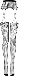 [Lovehoney] Fishnet Tights for Women | All-in-One Patterned Thigh High Black Stockings with Suspender Belt | Size 8-22
