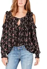 [American Rag] Juniors' Printed Ruffled Cold-Shoulder Top