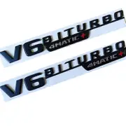 Glossy Black Metta Black Chrome Emblem for Mercedes Benz V6 BITURBO 4matic+ Car Styling Fender Badge Double Turbo Sticker matte black