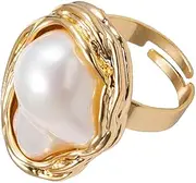 [Choistily] Pearl Ring for women Geometrical Irregular Pearl Ring Womens Open Adjustable Index Finger Rings