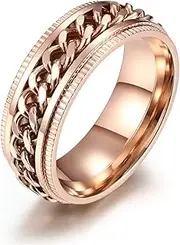 RIUKIU 8 Mm Chain Serrated Bottle Opener Ring, Stylish Stainless Steel Men's and Women's Rings,Gold,11
