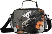 Insulated Lunch Box Moose Flowers Butterfly for Women Men - Ideal for Work, Picnics - Includes Adjustable Shoulder Strap