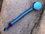 Dog Training Ball w/ Woven Paracord Handle Fetch & Reward Toy 2.5" Ball 12" Rope