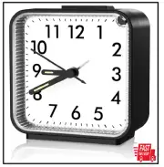 No Ticking Alarm Clock for Bedroom, Silent Analog Alarm Clock, Battery Operated