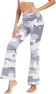 [GuoChe] Aqua Blue Camo Flare Yoga Pants for Women Comfy Bootcut Yoga Pants for Fitness Yoga Womens Gym S