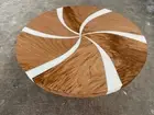 Custom Made Chestnut Wood white Epoxy Round Dining Table | Modern Resin Table