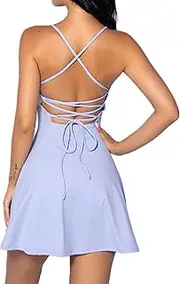 [OBEEII] Women's Tennis Dress with Built-in Bra and Shorts Pocket Sleeveless Tennis Golf Sports Dress Fitness Sporty Training Dresses Tennis Clothing