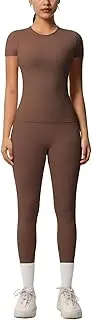 [MUMANAIXI] Women's 2-Piece Workout Set - Short Sleeve Yoga Tee & yoga pants for Gym, Running, Fitness | Quick-Dry Activewear