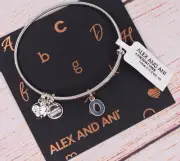 NEW NWT Alex and Ani Letter Initial O III Charm Bangle Silver Bracelet W/Card