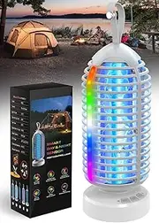 Bug Zapper Outdoor with Marquee Light, Auto On/Off Mosquito Zapper Indoor 4000mAh Battery Powered, IPX5 Waterproof 3000V Electric Fly Zapper for Patio Backyard Garden Home Camping