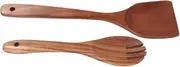 CHILDWEET 1 Set Wooden Salad Servers Long Handle Salad Mixing Utensils with Rustic Design Spatula Fork Safe Cooking Utensils for Easy Stirring and Serving