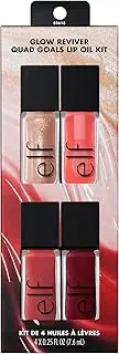 e.l.f. Glow Reviver Quad Goals Lip Oil Kit, Lip Gloss For A High-Gloss Finish & Sheer Wash Of Color, Non-Sticky, Vegan & Cruelty-Free, 4 Glosses