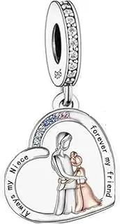 [Mon & Sons] Always My Niece Forever My Friend Love Heart Auntie Gift Charm Bead Pendant 925 Sterling Silver Dangle Compatible With Pandora Charm Bracelet, Metal