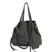 Multi-Pocket Frayed Crossbody Bag Dark Gray - One Size
