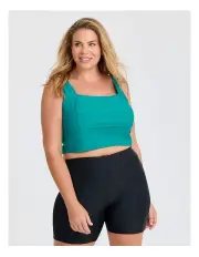 [Taking Shape] Seam Detail Crop Swim Top in Tahitian Tide