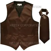 New Men's Vesuvio Napoli Tuxedo Vest Waistcoat Ascot Cravat prom party Brown