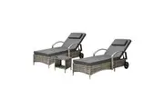 Livsip 2x Wheeled Sun Lounger Day Bed W/ Table Outdoor Setting Patio Furniture