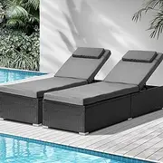 Livsip Sun Lounge 2Pcs Wicker Lounger Outdoor Furniture Day Bed Sofa Patio Garden