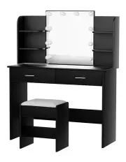 [Artiss] 10 Led Bulbs Dressing Table Set with Stool in Black Dulcea