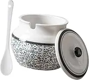 Amosfun Ceramic Seasoning Storage Container with Spoon Decorative Sugar Jar for Kitchen Retro Style Salt Canister for Bar and Home Dining Decor