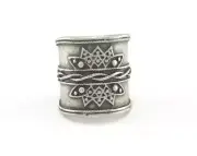 Ring Textured Round Adjustable Ring Antique Silver Plated Brass 17.5mm 7US 2407