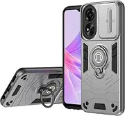 Compatible with Oppo A58 5G Case Cover,Compatible with Oppo A78 5G CPH2483 CPH2495 / A58x 5G Phone Case with Built-in Sliding Camera Lens Cover + Finger Ring Holder Grey
