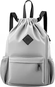 Sonicefit Drawstring Backpack Sports Gym Bag, Water-Resistant String Bag Cinch Bag with Shoe Compartment & Side Pockets for Adults Kids, Lightweight Sackpack for Yoga Beach Swimming Travel