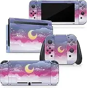 Tacky Design Clouds Skin Compatible with Nintendo Switch Skin Wrap Cover, Moon Skin for Nintendo Switch Stickers, Premium Vinyl 3M Full Wrap Decal, Purple Starry Sky Skin.