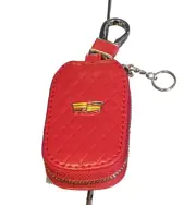 CADILLAC Leather Car Remote Key Fob Chain Zipper Wallet Holder Bag Case RED