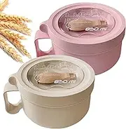 MUUBOOX 2Pack Microwave Soup Mugs with Lids,28.7oz Microwave Ramen Bowl with Lid,Improved Easy-Grip Design for On-the-Go - Holds Soup, Rice, Cereal & More - BPA-Free(Beige+Pink)