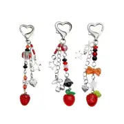 Lovely Handmade Strawberry Bead Keychain Colorful Beaded Keychains Phone Lanyard