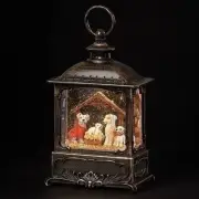 8.75"H LIGHTED SWIRL LANTERN CANINE CRECHE - Dogs in a Manger